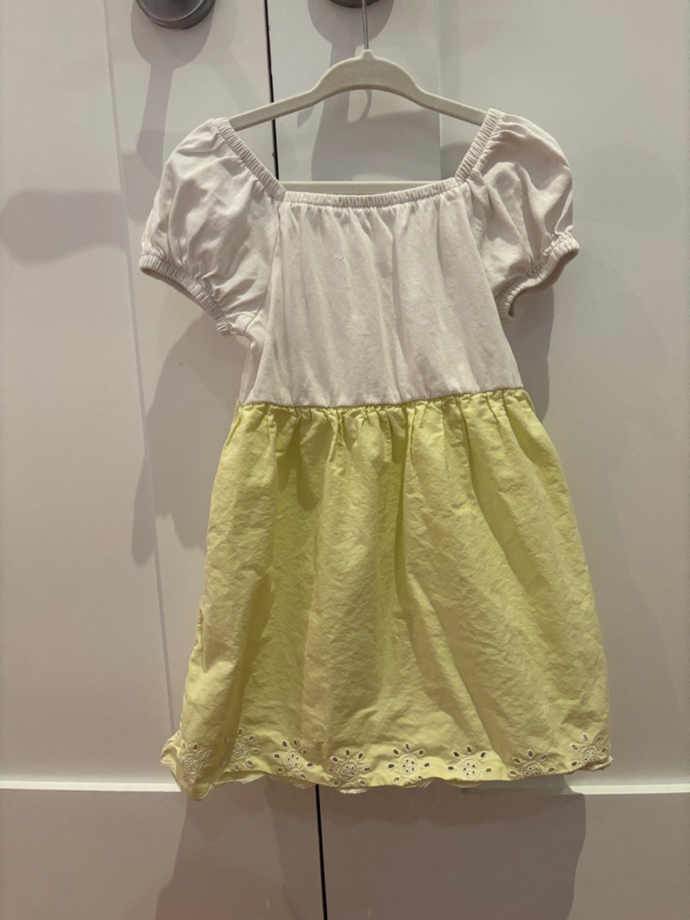 GAP White Bodice with Pale Yellow Eyelet Hem Dress